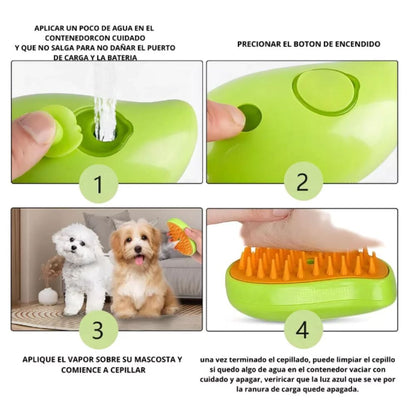 Cepillo de Masaje y Vapor para Mascotas – Limpieza Suave y Relajante para Perros y Gatos