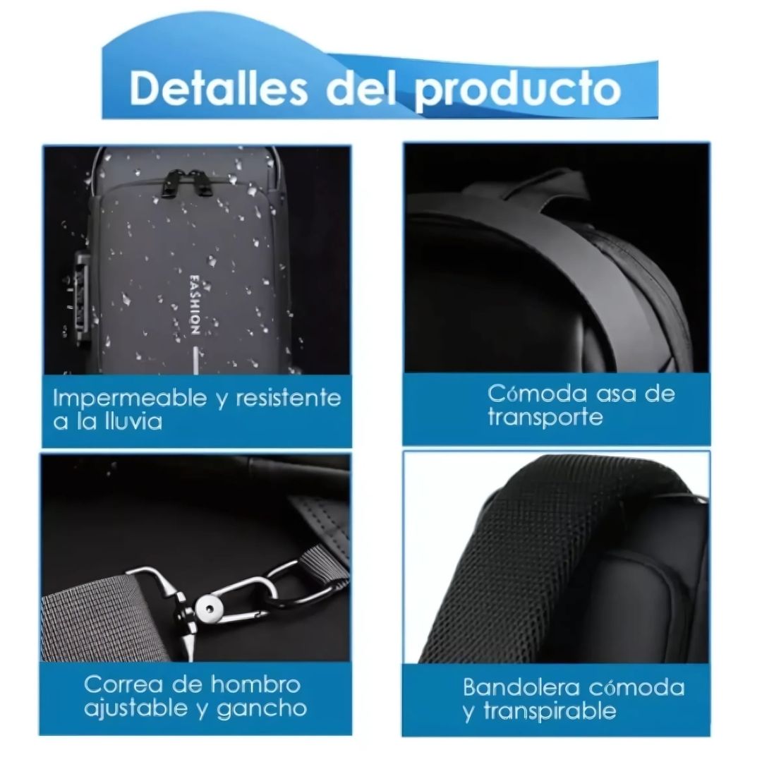 Mochila Bandolera Impermeable Seguridad